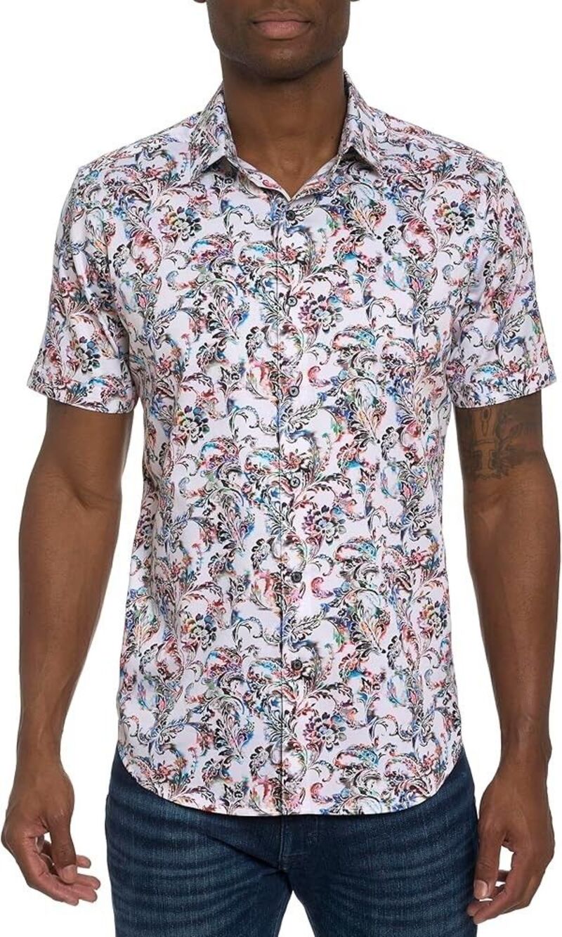 ROBERT GRAHAM Shirt Mens XL White Baroque Floral Stretch MONSOON $198
